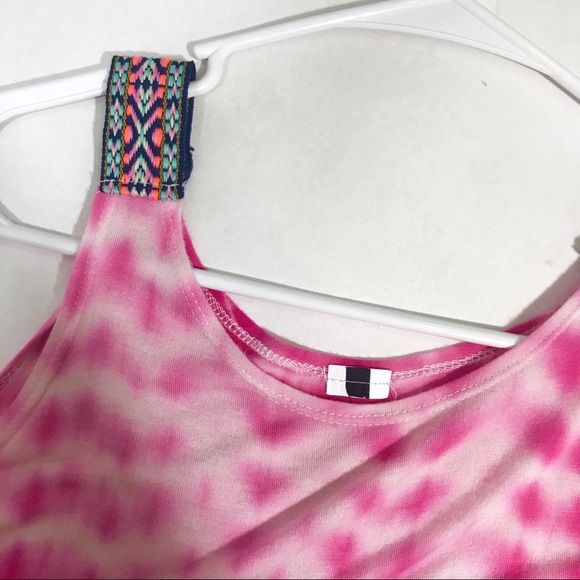 Tie Dye Tank Top Embroidered Straps Hippie Beach Surf Vibes Neon Hot Pink - Picture 3 of 4